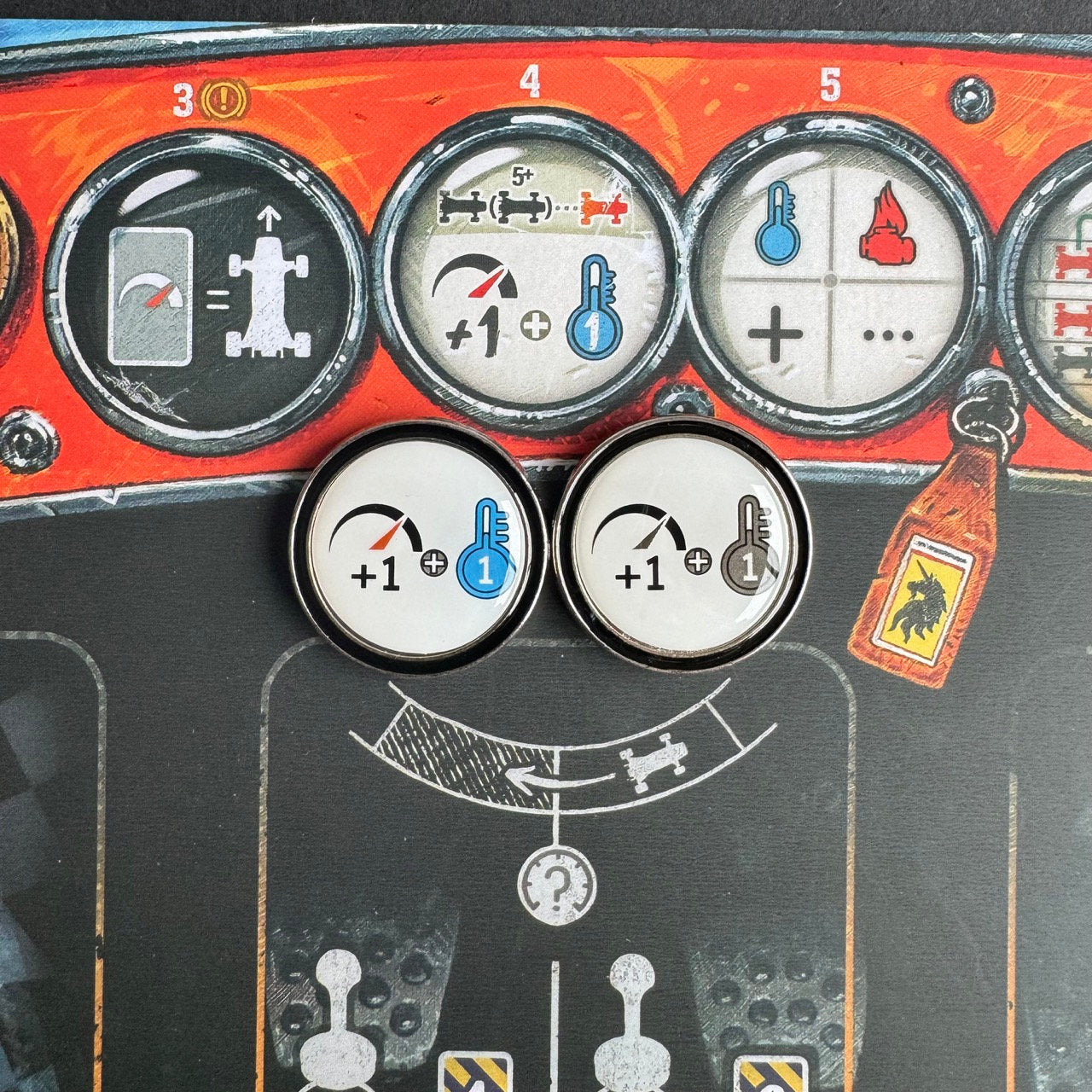 2x Heat Board Game Tokens, Adrenaline Upgrade Metal Token, Double Sided