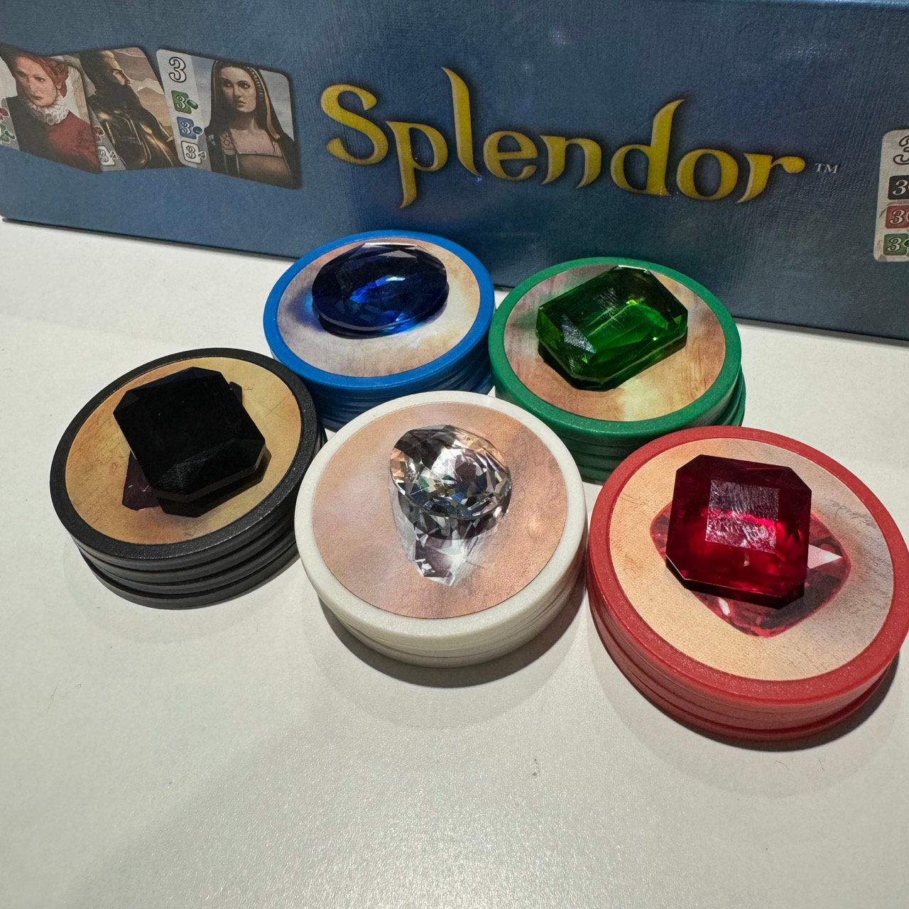 35x Splendor Crystal Tokens, Board Game Token Upgrade, Metal Gold Coins included