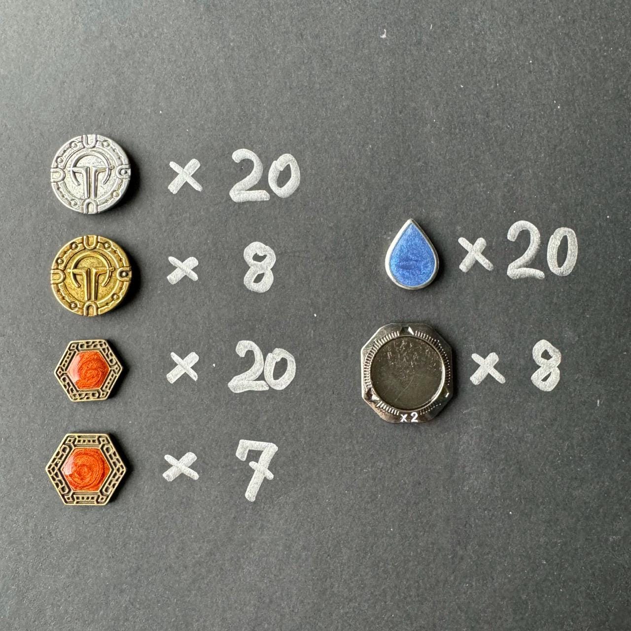 77x Dune Imperium Uprising Metal Token Upgrade, Water, Solari, Spice and Maker Hooks Tokens, Double-sided