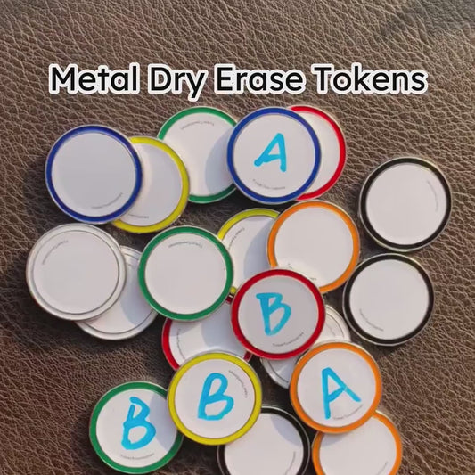 Metal Dry Erase Tokens, Ability Counters - for Board Games, RPGs, TCGs, MTG, Storage Box Included, 5 Free Markers For Set Over 30 Tokens